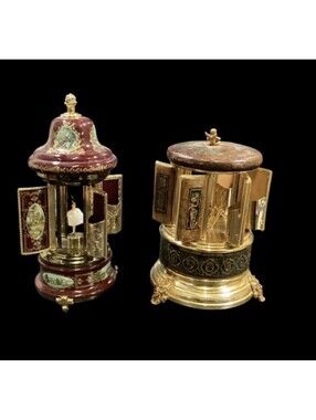 2 Italian Reuge Carousel Music Box Cigarette Lipstick Caddy